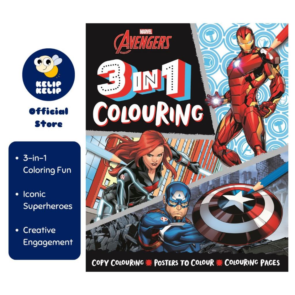 Marvel Avengers 3 In 1 Colouring Book for Kids to Colour With Iron Man ...
