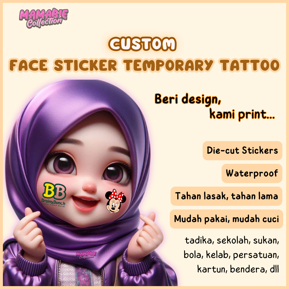 Sticker Tattoo Waterproof Custom Tahan Lasak Tahan Lama Temporary Kalis ...