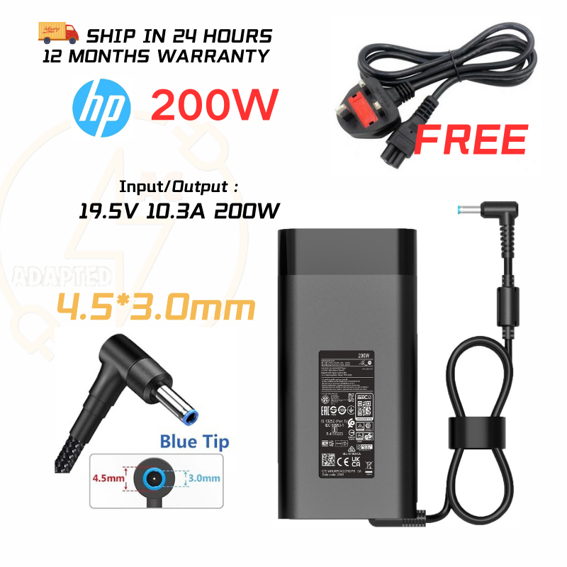 HP 200W AC Adapter For ZBook 17 G3 / G4 – 19.5V, Blue Tip (Used, Fully Functional)