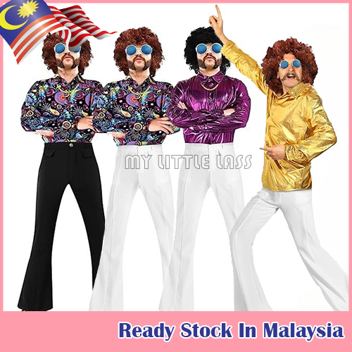 Mens Gold 60s 70s Disco Costume 1960s Fancy Dress Retro 1970s