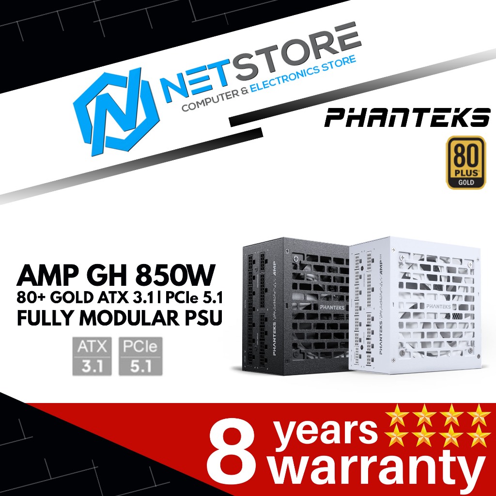 PHANTEKS AMP GH 850W 80+ Gold, ATX 3.1, PCIe 5.1, Fully Modular PSU ...