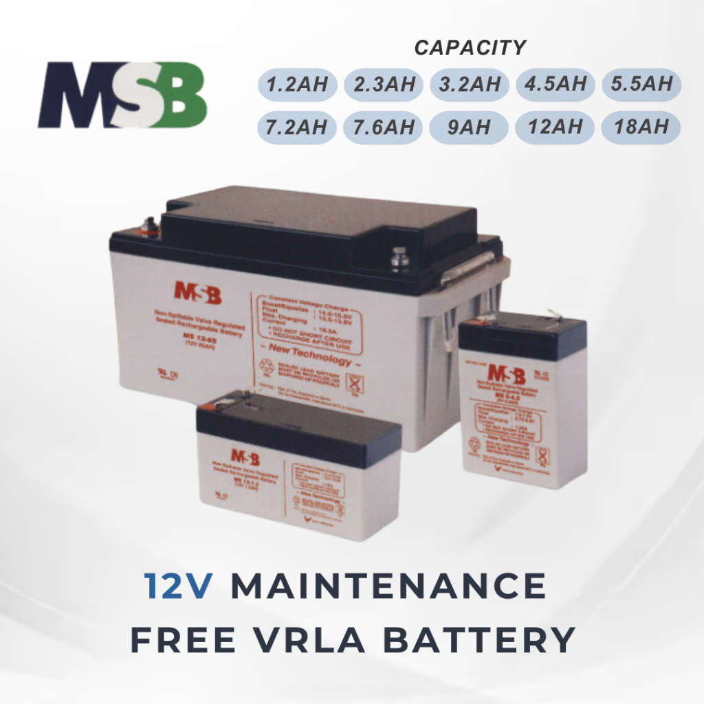 MSB 12V MAINTENANCE FREE VRLA SLA BATTERY 1.2AH 2.3AH 3.2AH 4.5AH 5.5AH ...