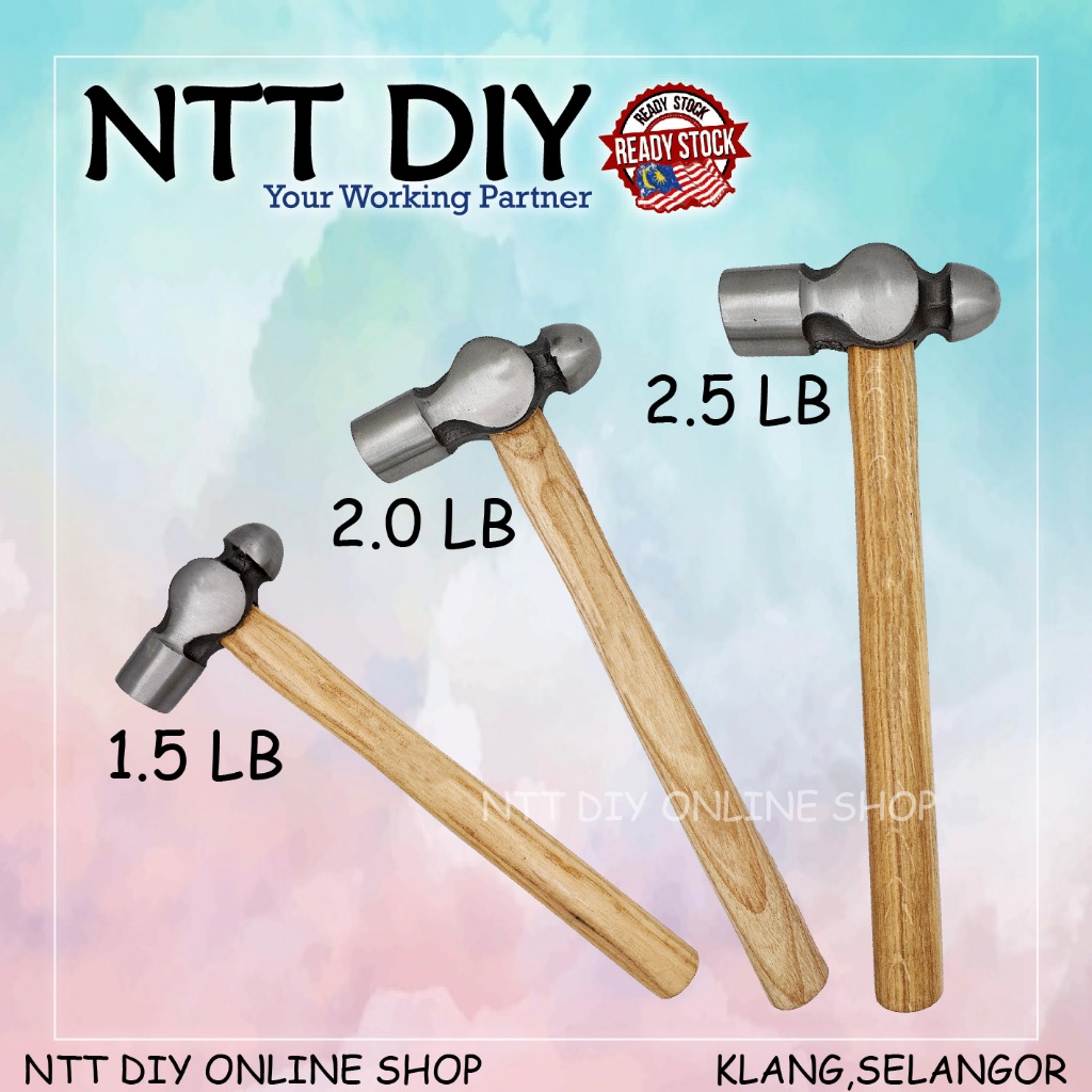 NTT DIY Wood Handle Ball Pein Hammer DIY Tool Carpenter And Mechanic ...