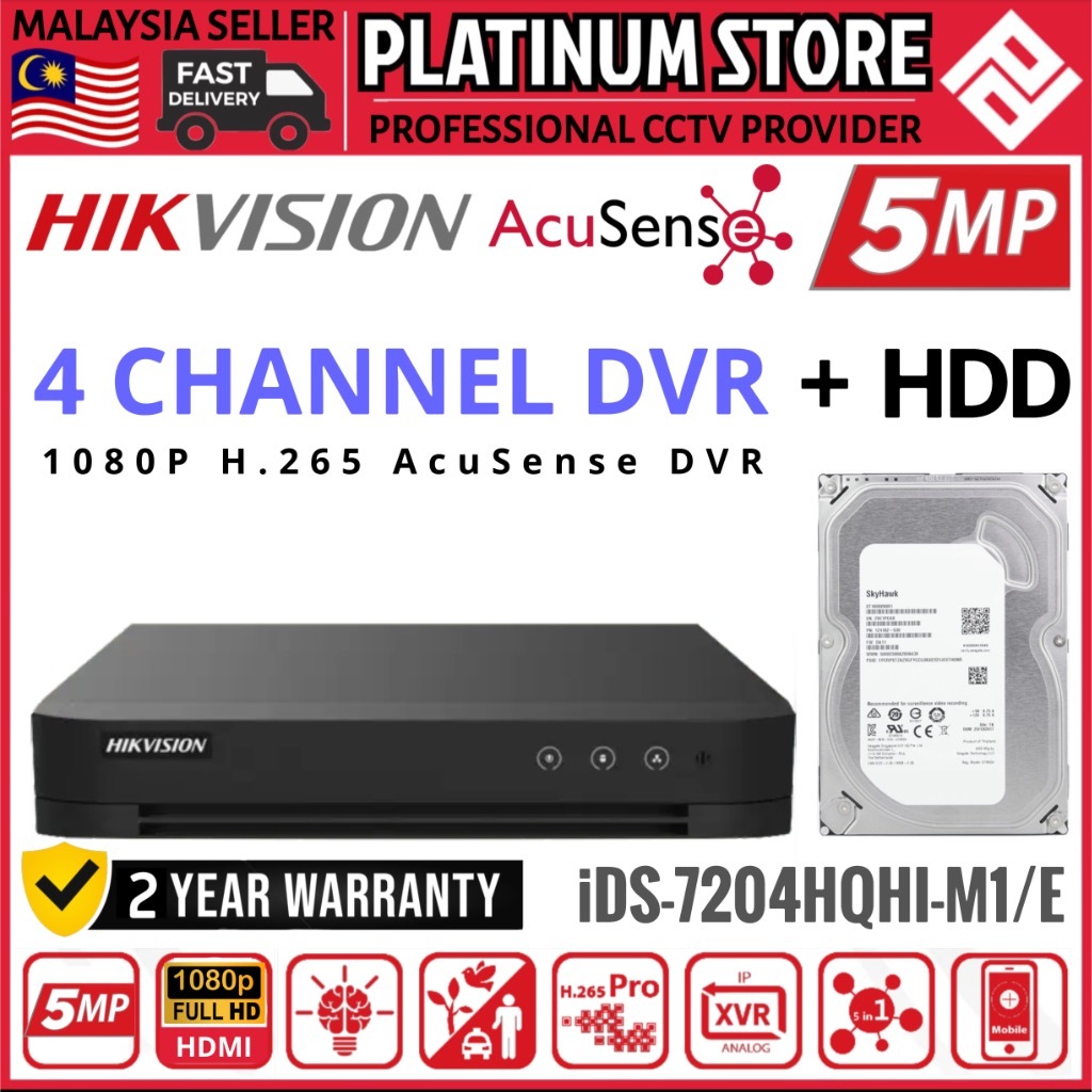 HIK HIKVISION 4 CHANNEL 5.0MP 1920P CCTV DVR + HDD iDS-7204HQHI-M1/E ...