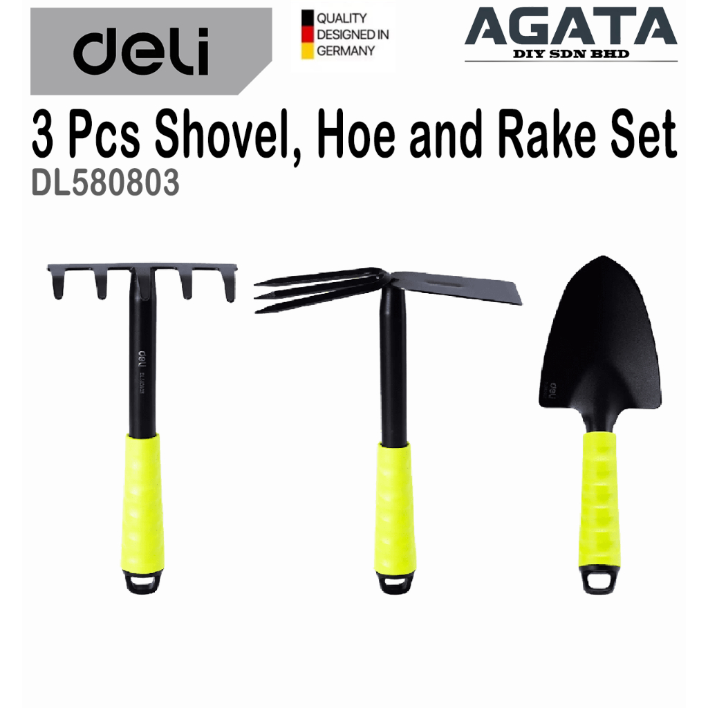 DELI 3 Pcs Shovel, Hoe and Rake Set DL580803 31cm Gardening Tools Set ...