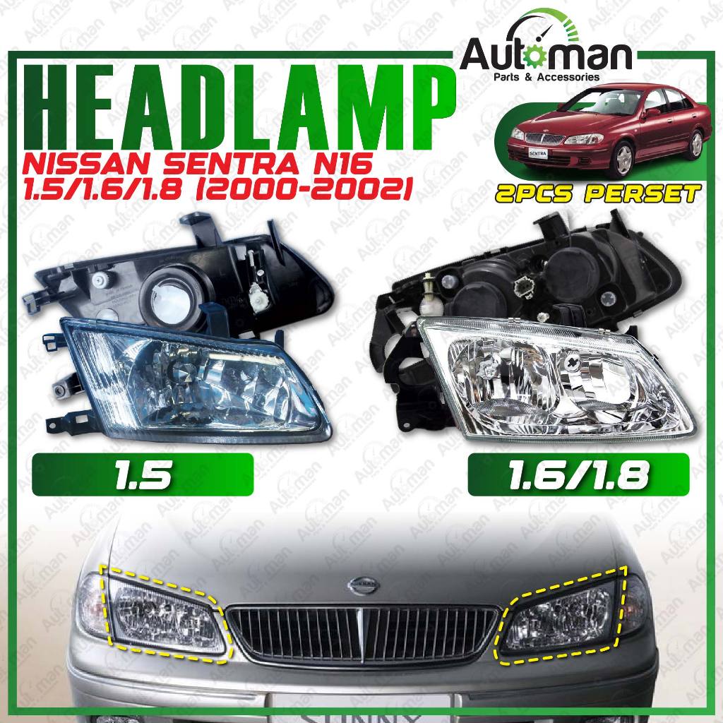 Nissan Sentra N16 1.6/1.8 1.5 2000 - 2002 Front Headlamp Head Lamp ...