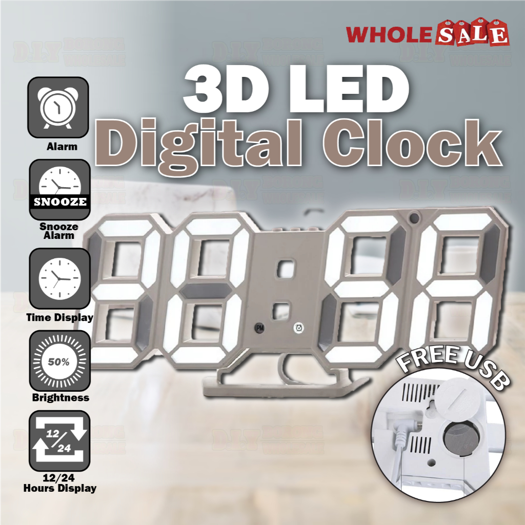 LED 3D Digital Clock Table Alarm Clock Digital Clock Wall Alarm Clock ...