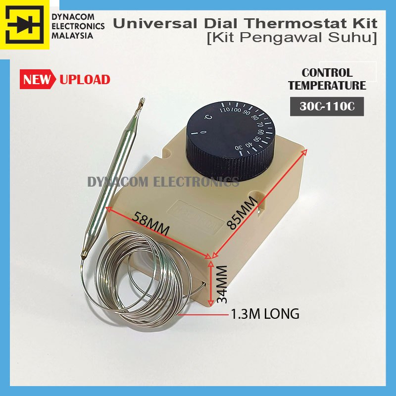 AC 230V 30C-110C 16A Universal Dial Thermostat Kit Temperature Control ...