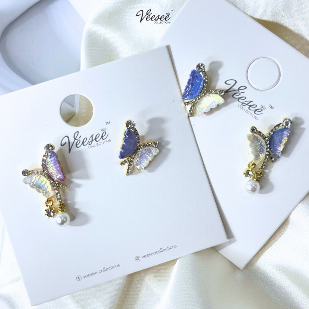 Veesee Elegant Vintage Cute Purple White Butterfly Acrylic Stud ...