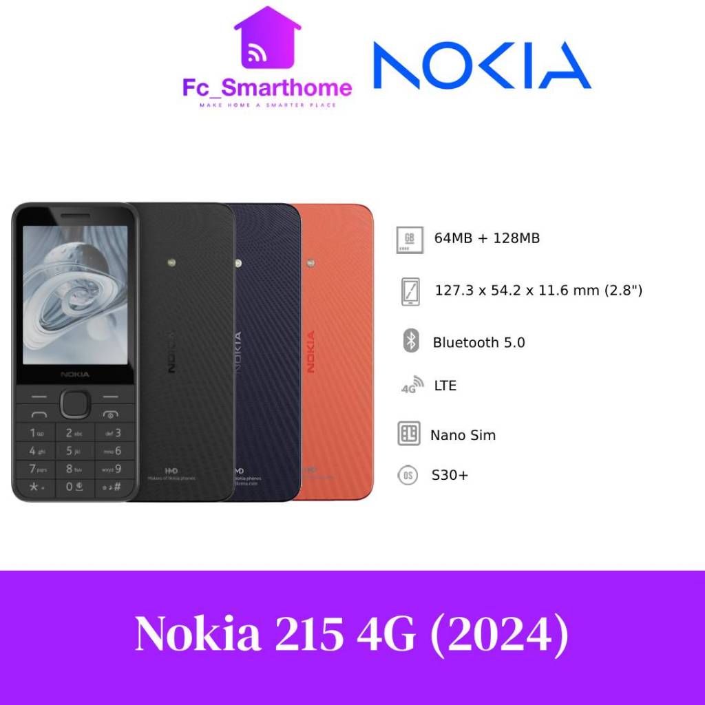 Nokia 215 4G (2024) Feature Phone, 64MB + 128MB, Bluetooth 5.0 ...