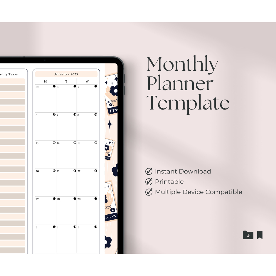 Monthly Planner 2025 template | A5 | Printable and fillable | PDF ...