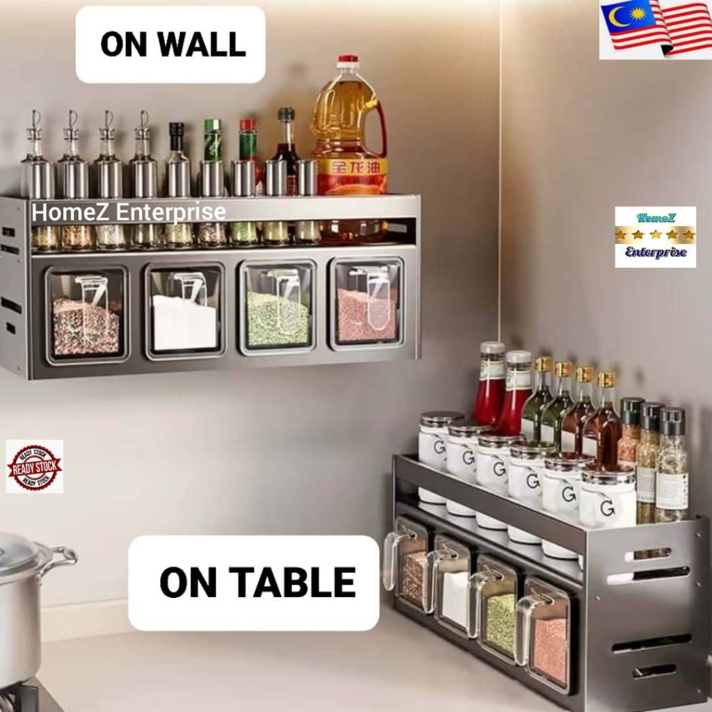 Premium 2 layer multifunctional spice kitchen seasoning shelf storage ...