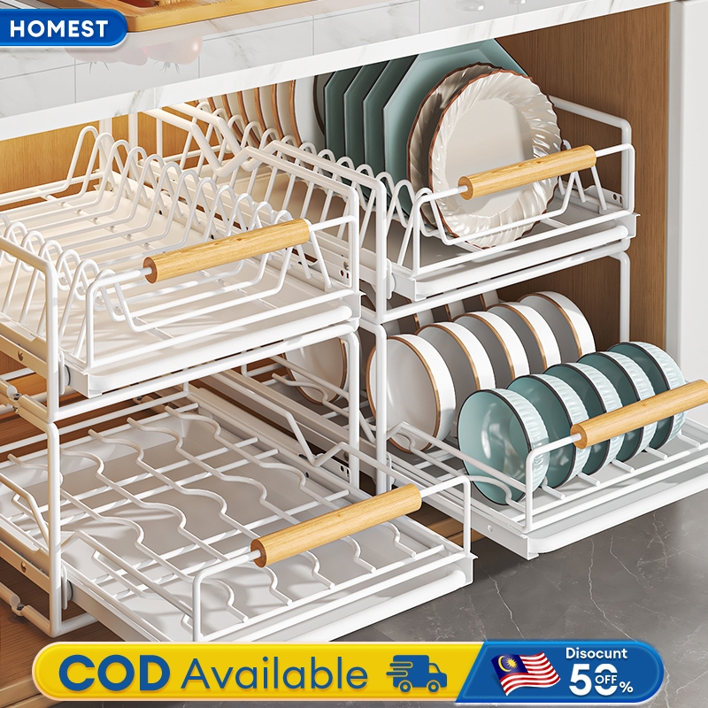 Dish Rack Kitchen Cabinet Pull Out Rack Plate Organizer Storage Shelf ...