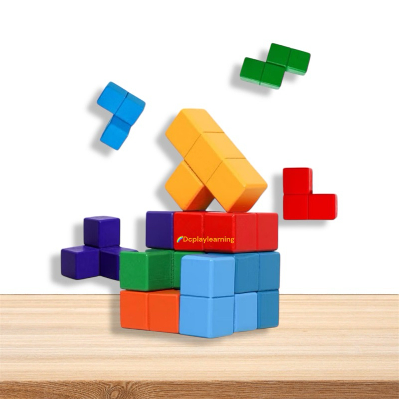 Wooden Montessori Toys Geometric Puzzle Cube Colorful Wooden Block ...