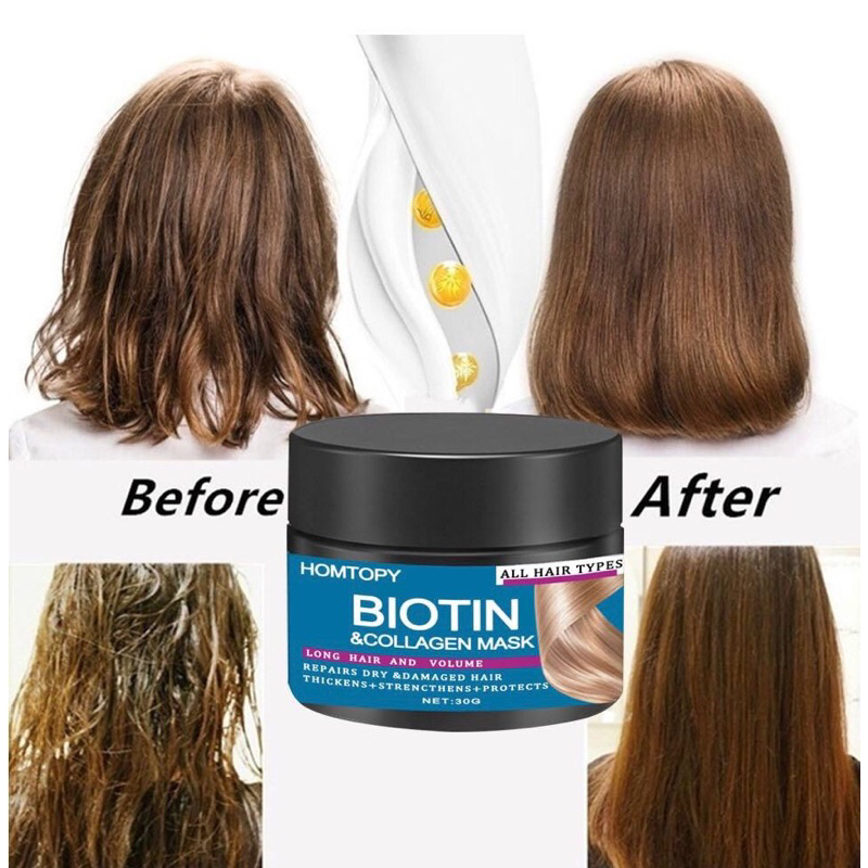 BIOTIN COLLAGEN HAIR MASK Masker kolagen rambut Membaiki rambut kering ...