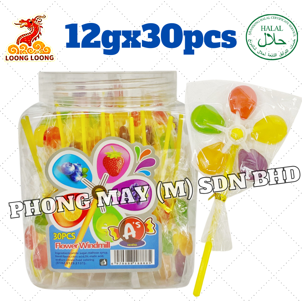 LOONG LOONG FLOWER WINDMILL LOLLIPOP CANDY [12G*30PCS] FRUITY FLAVOURS ...