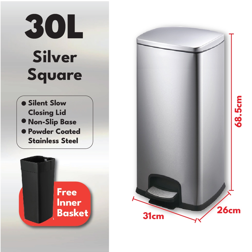 Luxbin™ Tong Sampah Dapur Besar Dustbin Kitchen Stainless Steel 20L 30L ...