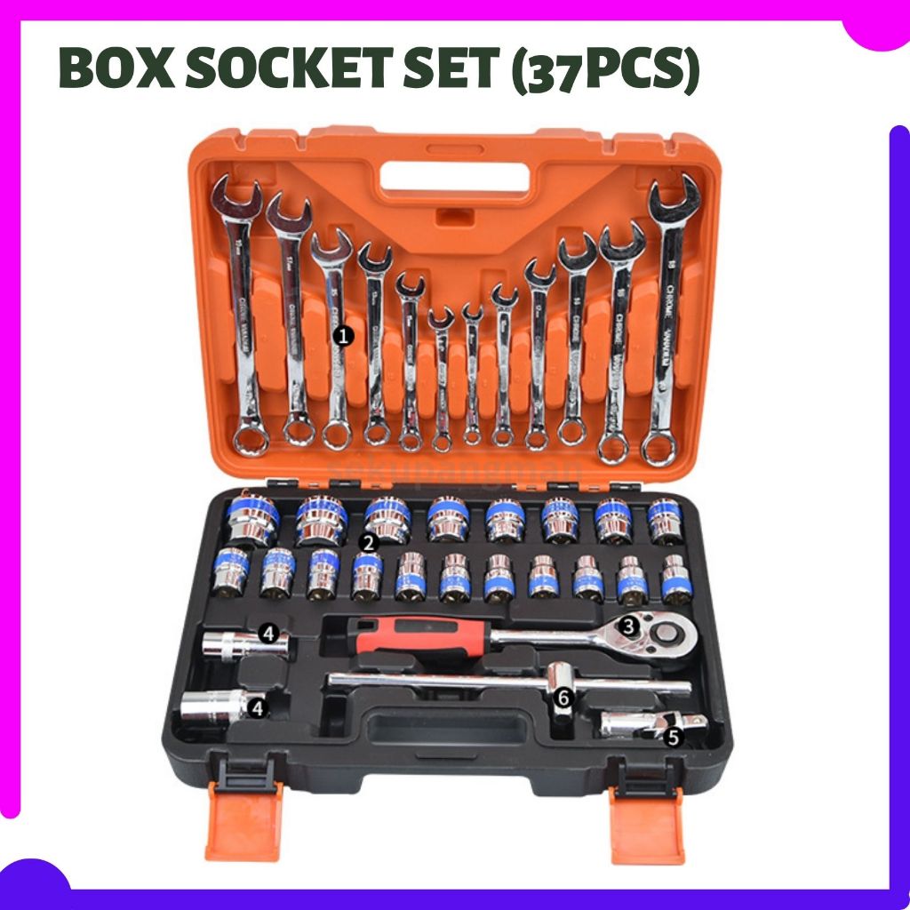 37pcs tools set Power Tool Box Set DR Combination Socket Wrench Set ...