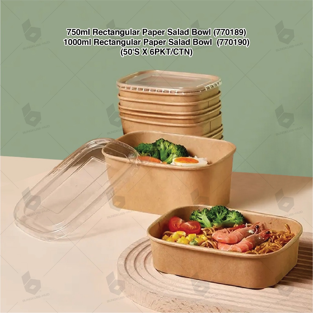 KRAFT PAPER RECTANGLE SALAD BOWL 750 & 1000ML | Shopee Malaysia