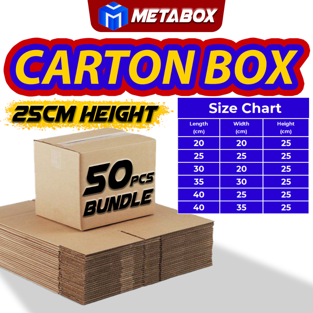 METABOX 25cm 50PCS Kotak Carton Box Packaging Box Paper Box Small Box ...