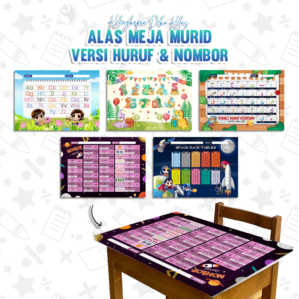 🌸1 DAY SHIP🌸 ALAS MEJA MURID - EDISI ABC, NOMBOR, JAWI, SIFIR / TEBAL ...