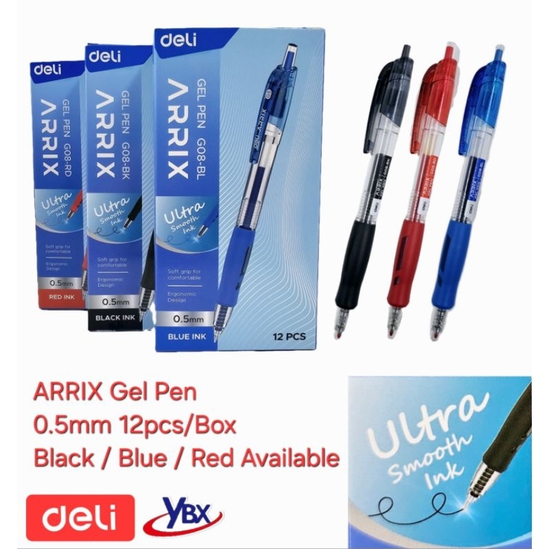 Deli ARRIX Gel Pen 0.5mm 12Pcs/Box Black/Blue/Red | Shopee Malaysia