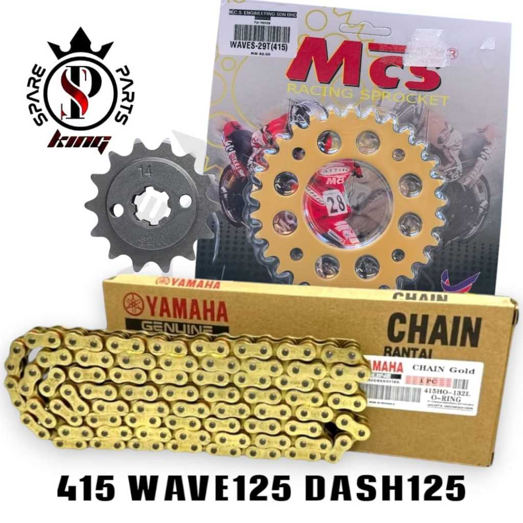 MCS 415 WAVES SPROCKET SET WITH YAMAHA ORING GOLD CHAIN WAVE 125 WAVE ...