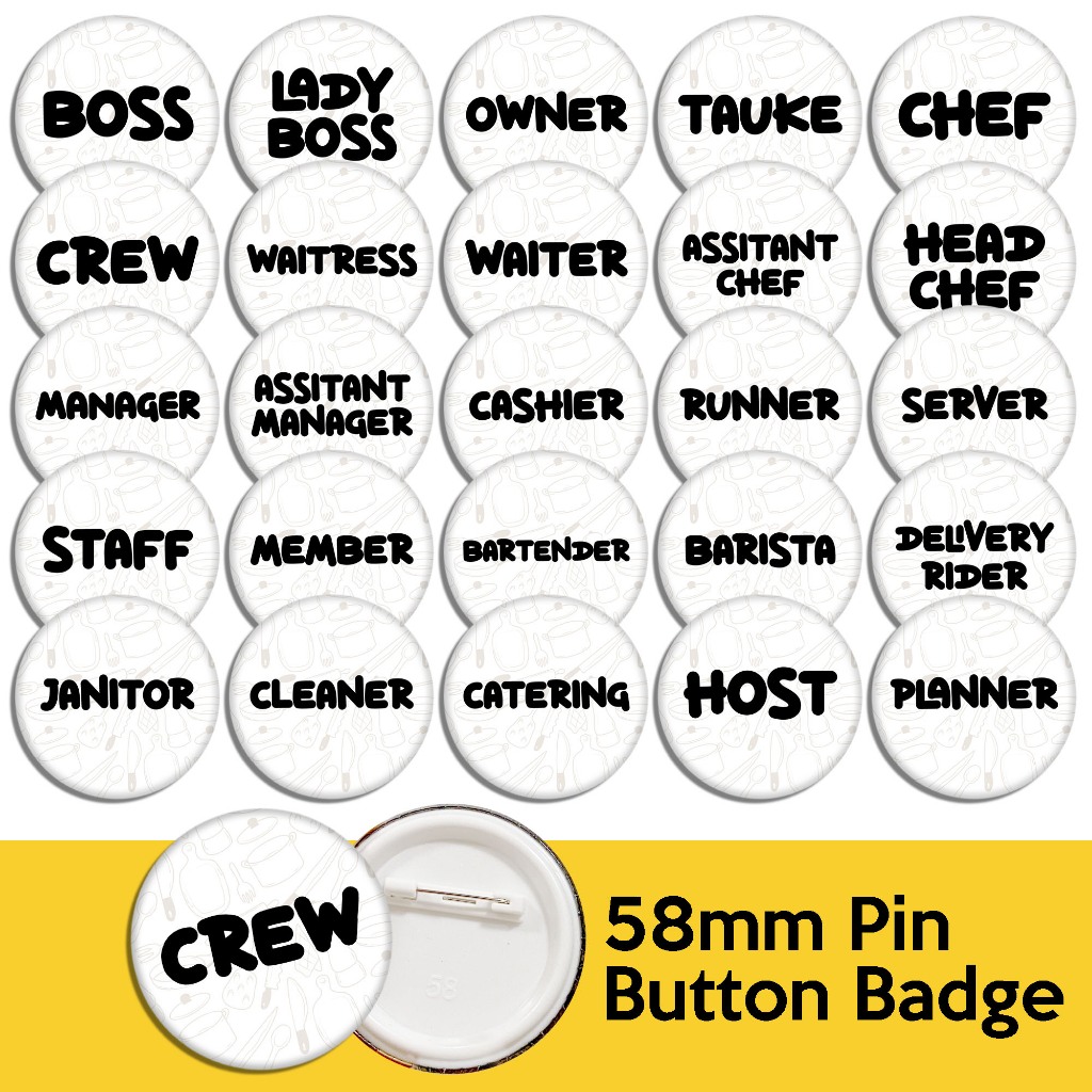 Restaurant Kitchen Crew Designs 58mm 44mm Button Badge with Pin (Y626 ...