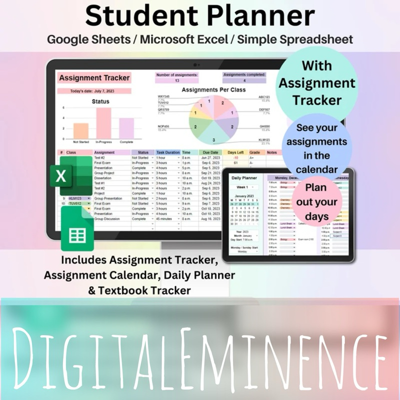 Student Planner & Assignment Tracker Google Sheets & Excel 📅 College ...
