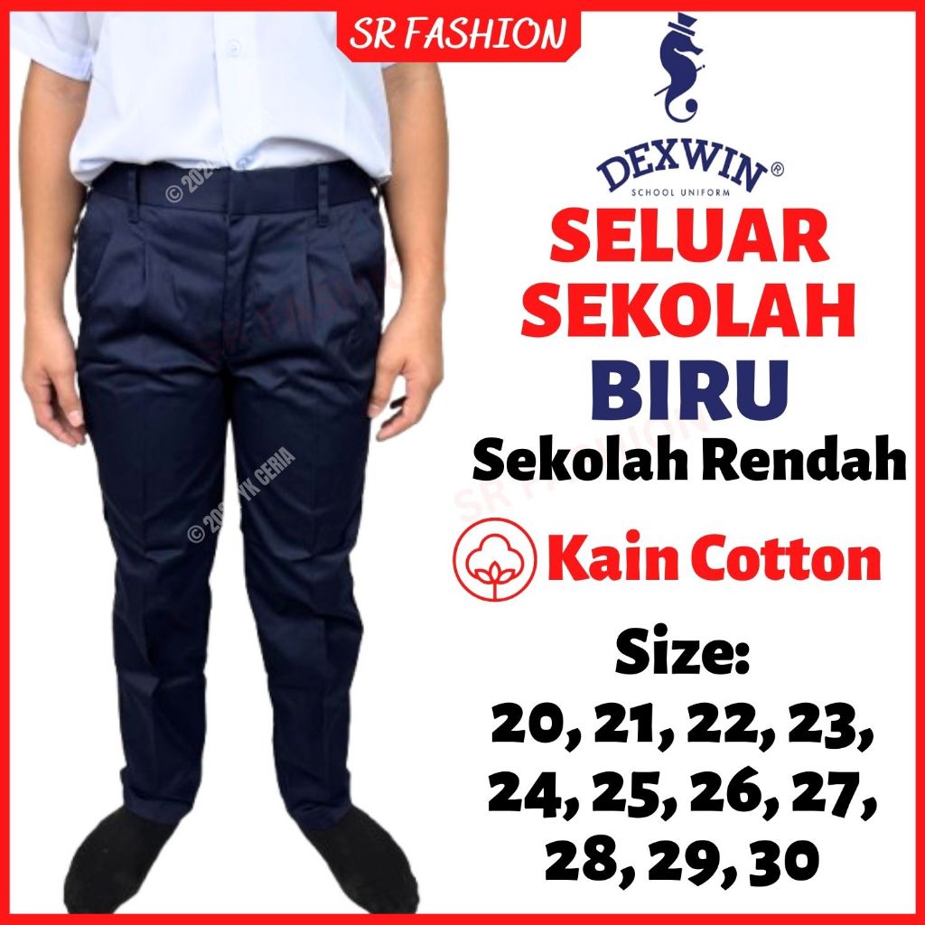 DEXWIN Seluar Panjang Biru Gelap Budak Sekolah Rendah Kain Cotton ...