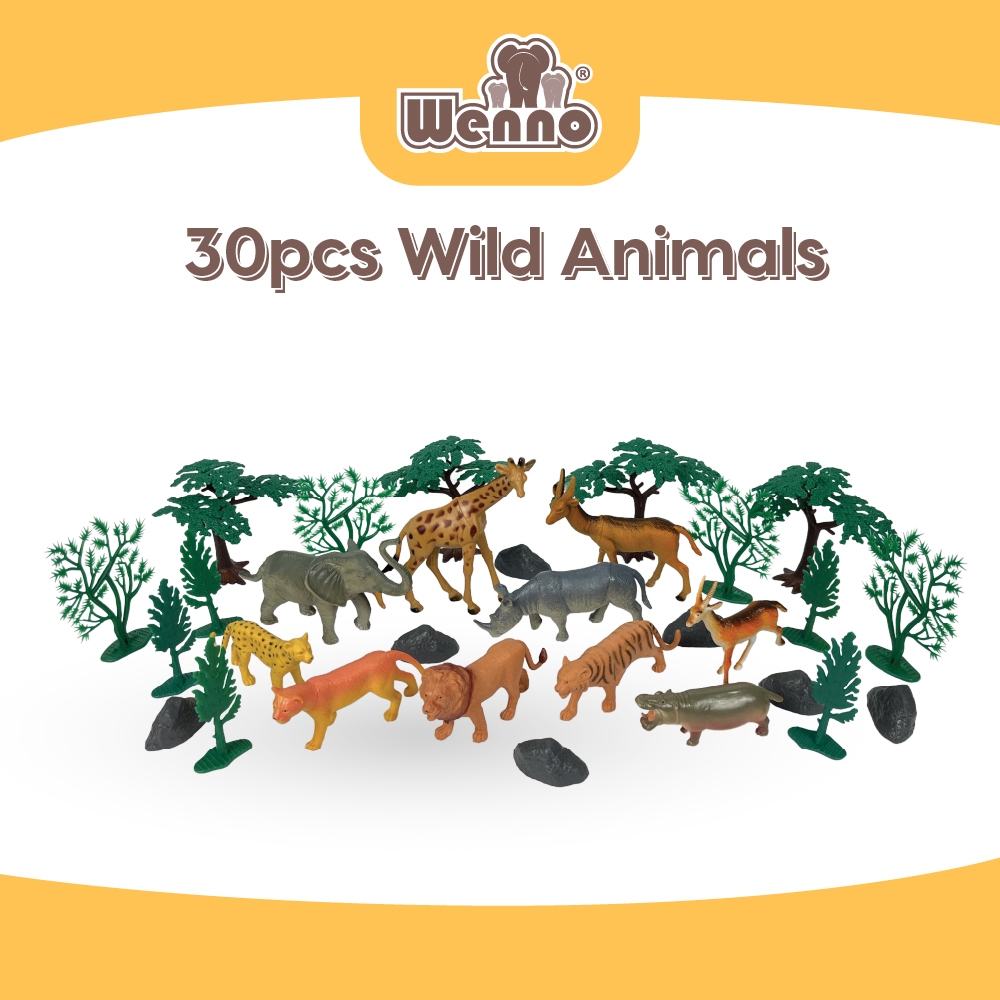 Wenno 30pcs Wild Animals playset in bucket Educational Animal Toy Set ...
