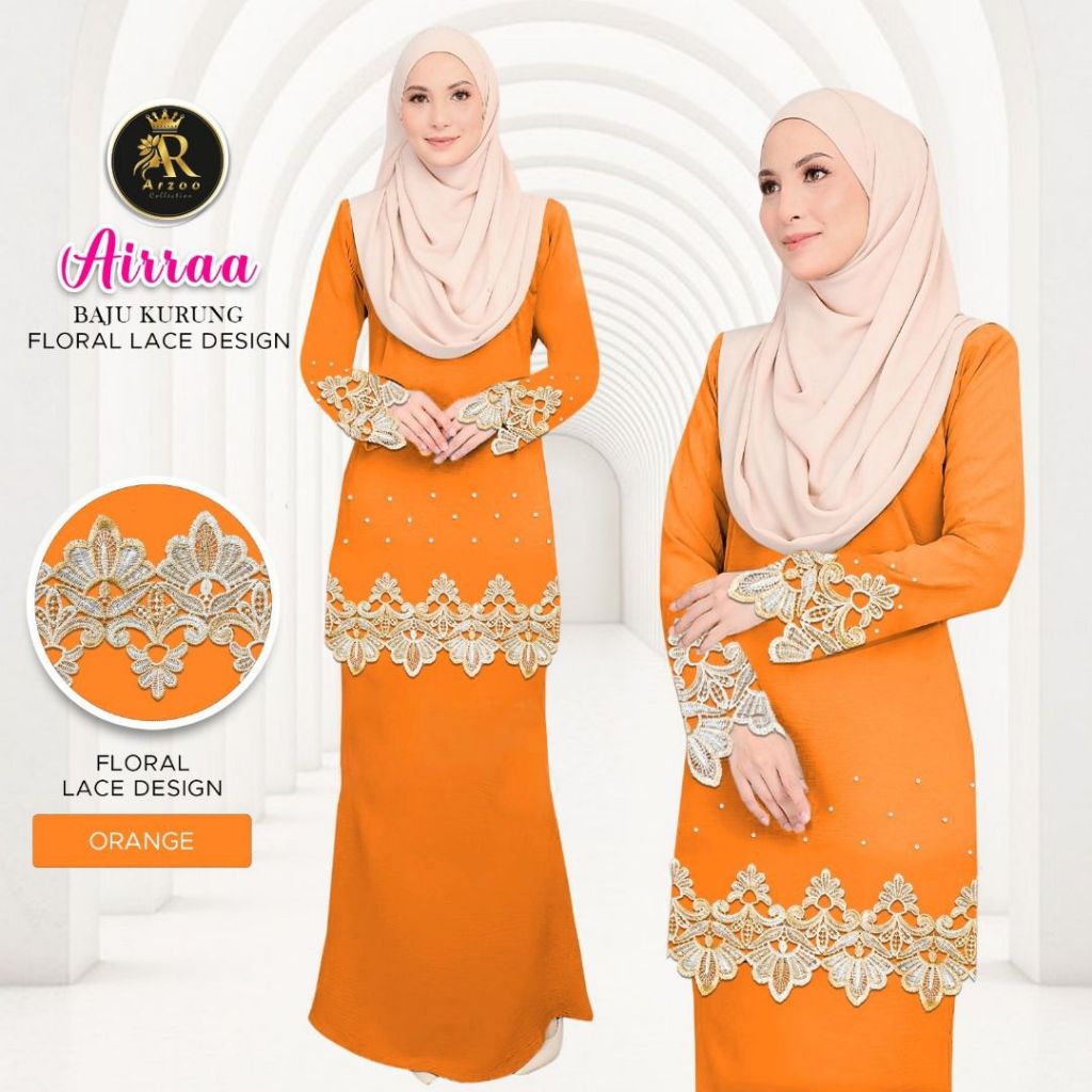 High Quality Baju Kurang Airraa With Flower Design Lace And Batu New Arrival Raya 2025