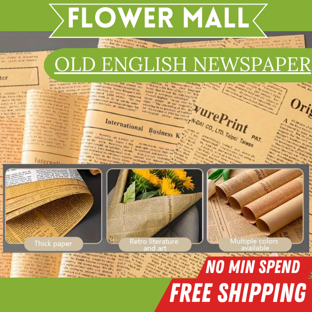 (20PCS)OLD ENGLISH NEWSPAPER Flower Wrapping Paper Bouquet Gift Florist ...