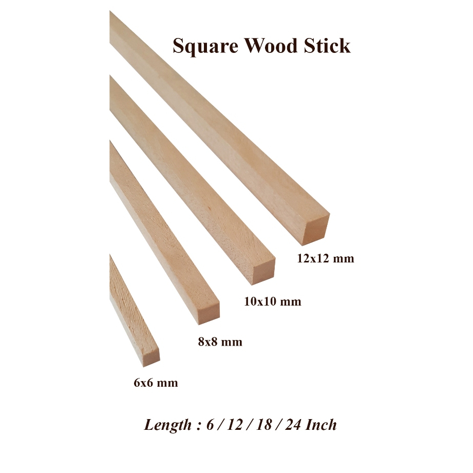Square Wooden Stick DIY Art Craft Wood Dowel 6/8/10/12 mm | Shopee Malaysia