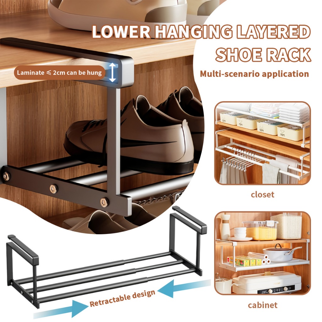 Household Storage Layered Shoe Rack Retractable Lower Hanging Basket ...
