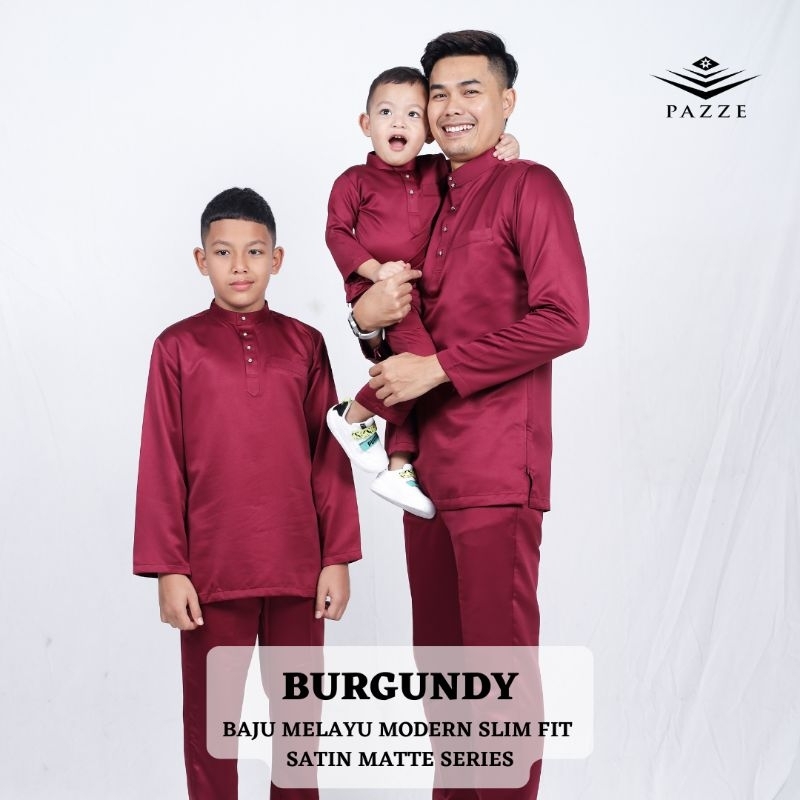 🔥NEW COLLECTION 🔥Baju Melayu Modern Slim Fit Pazze - Burgundy 🎁 FREE ...