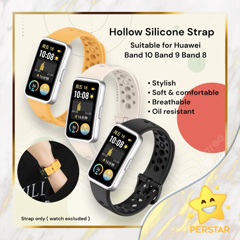 Bracelet Silicone De Remplacement Pour Huawei Band 10/9/8 - Sportif, Respirant, Ajustable - Noir - Compatible Avec Les Modèles De Montre Huawei - 10