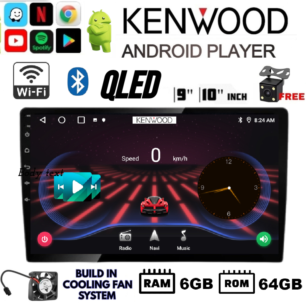 FREE REVERSE CAMERA!! [6GB RAM+64GB ROM] QLED Kenwood Android Player 9 ...