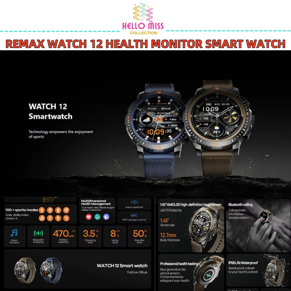 REMAX WATCH 12 SMART WATCH 1.43 inch Display IP68 Bluetooth Dialing ...