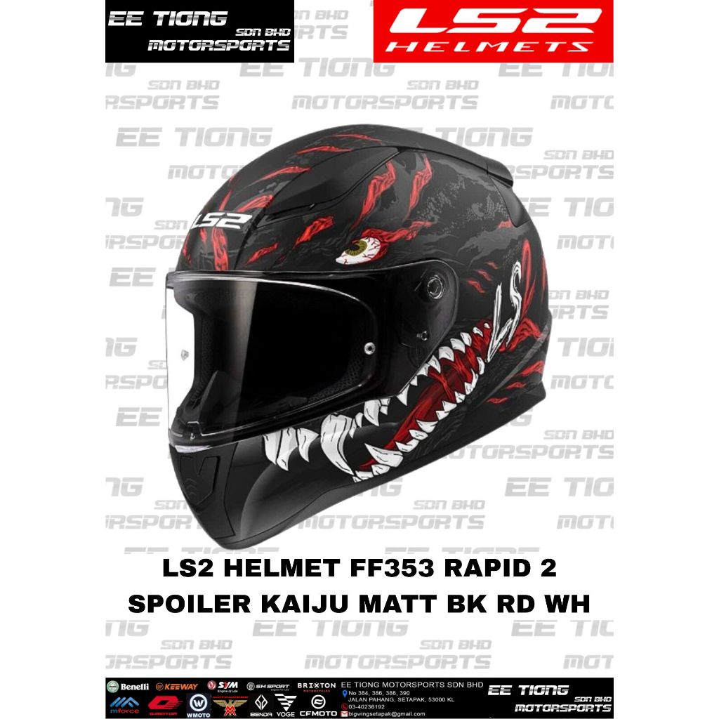 LS2 HELMET FULL FACE *FF353 RAPID 2 SPOILER KAIJU MATT BLACK RED WHITE ...