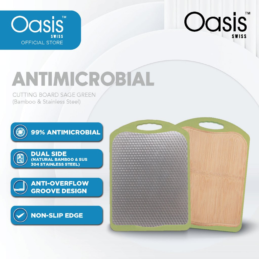 Oasis Antimicrobial 304 Stainless Steel & Bamboo double-sided cutting ...