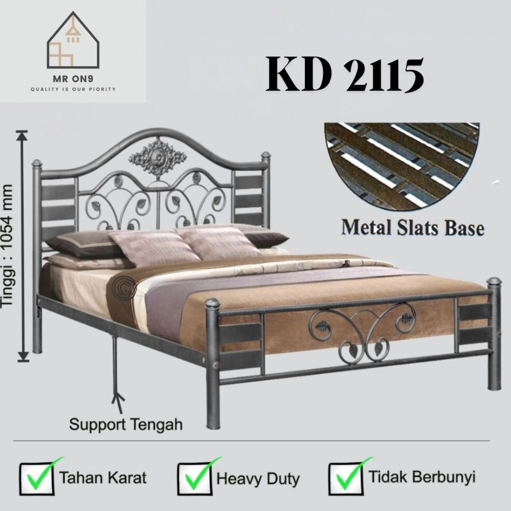 KD2115 /Heavy Duty/2 Inch Frame Katil Double/Powder Coat Metal Double ...