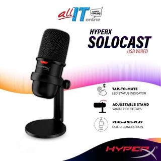 HyperX SoloCast USB Wired Gaming Microphone with Tap-to-Mute Sensor, Cardioid Polar Pattern for Streamer, Content Create
