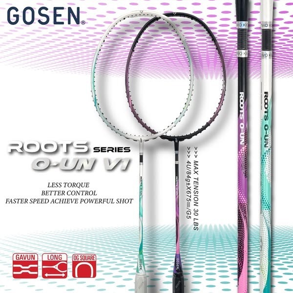 GOSEN Badminton Rackets ROOTS O-UN V1 4U/G6 (BLACK/WHITE) FREE GRIP ...
