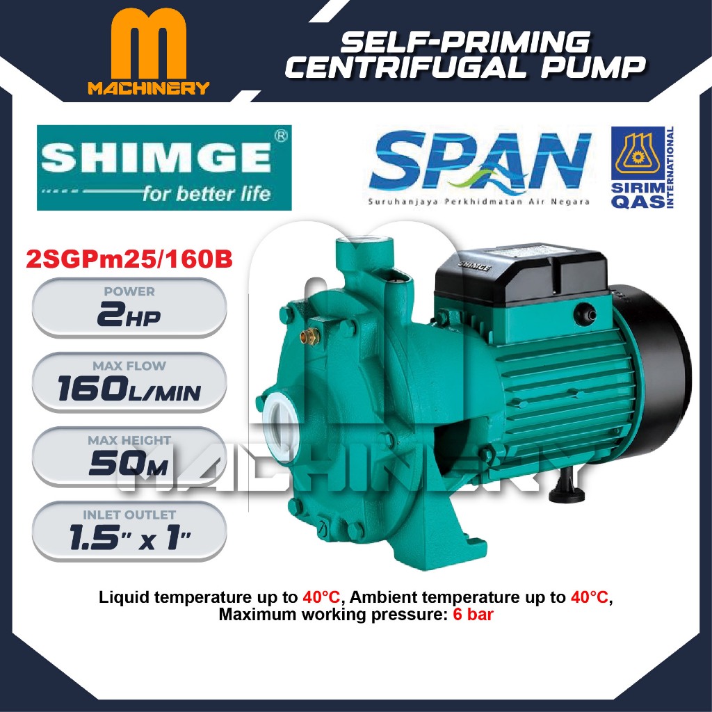 M.Machinery SHIMGE 2SGPM25/160B Self-Priming Centrifugal Pump | Iron ...