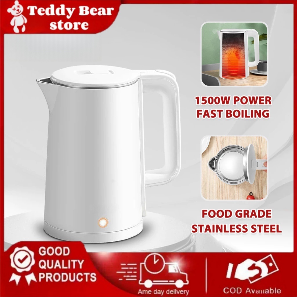Electric Kettle Jug Big Capacity Double Layer Heat Insulation Stainless ...