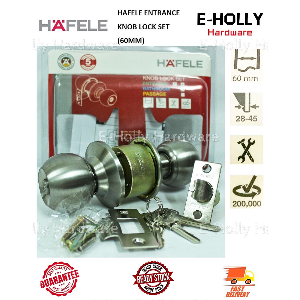 EHOLLY HAFELE Cylindrical Door Lock Door Knob Set 60mm Backset (489.93. ...