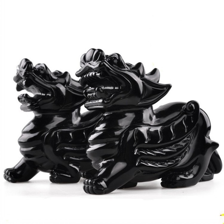 Ciondolo Feng Shui, Collana di ossidiana Pi Xiu in oro Ciondolo con perline rotonde Catena intagliata Collana di ossidiana nera naturale Amuleto di ricchezza Collana Feng Shui for il successo Regalo d