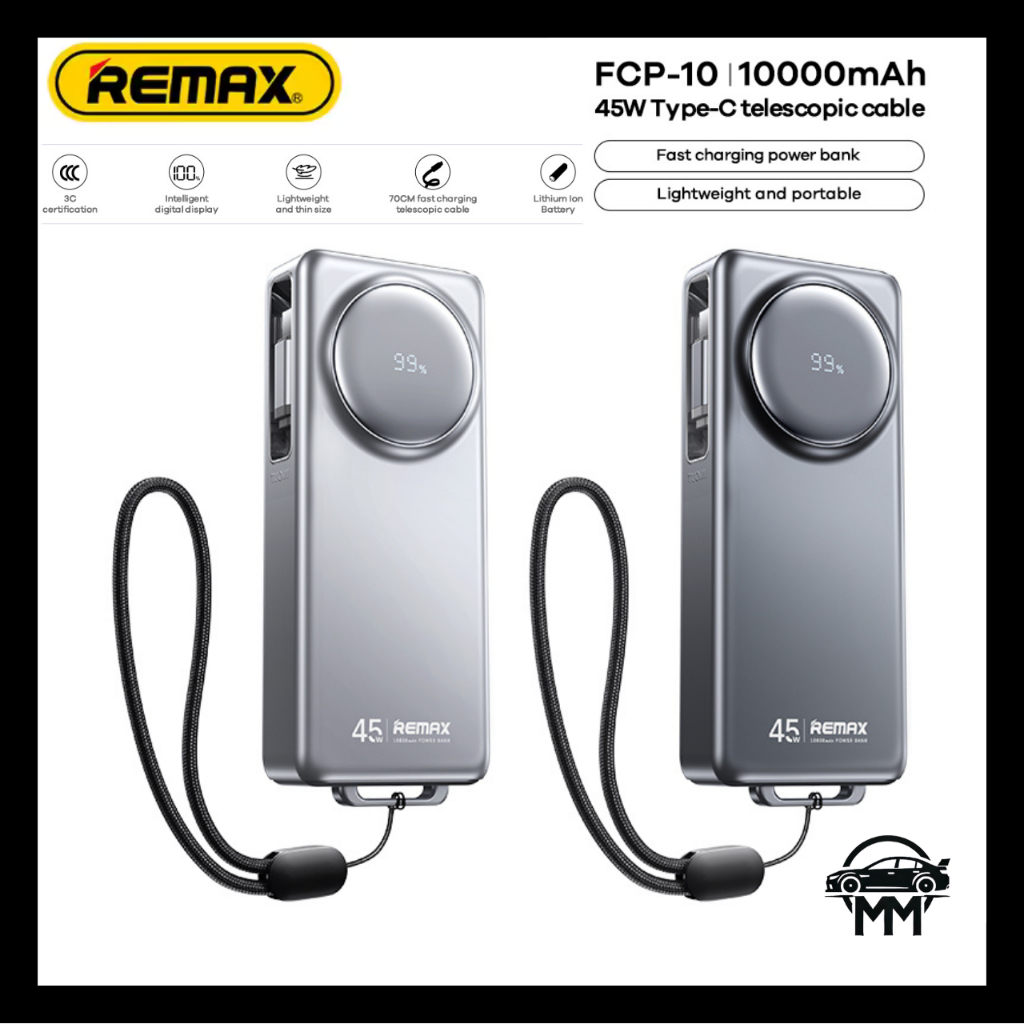 REMAX FCP-10 10000mAh Power Bank 45W Fast Charge Telescopic Cable Ultra ...