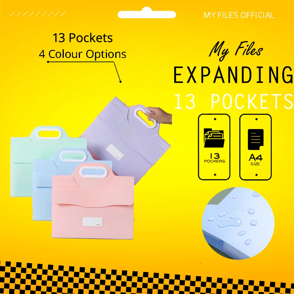 A4 Colourful Expanding File 13 Pocket Grid File Student Folder Document ...